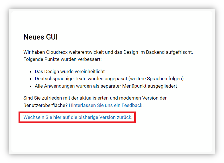 GUI-Wechsel "neues" Backend